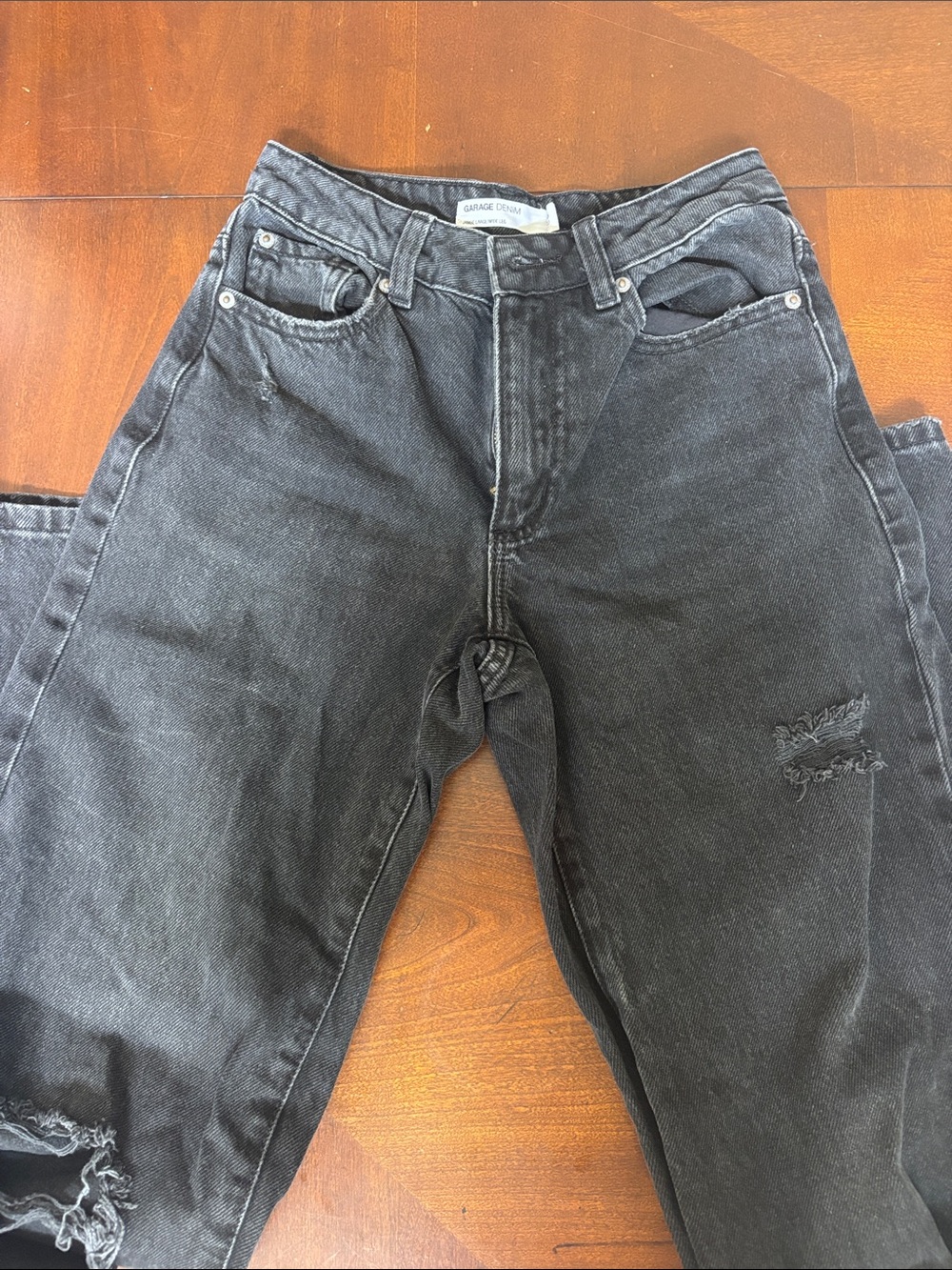 Garage Washed Black Wide Leg Distressed Jeans